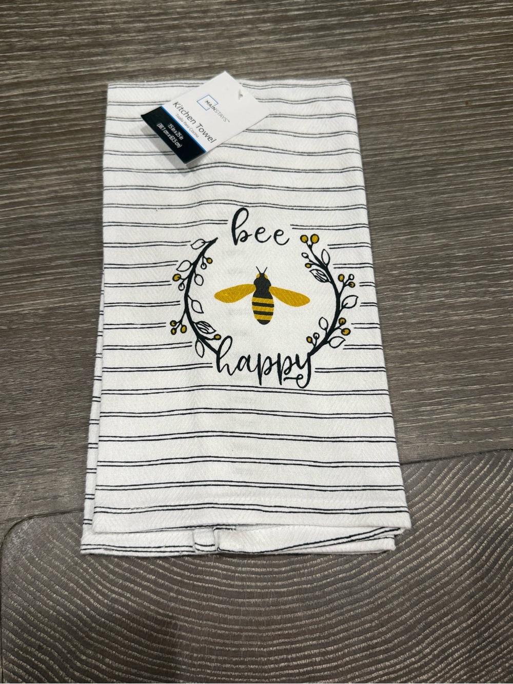 NWT Mainstay Bee Happy Striped Kitchen Towel